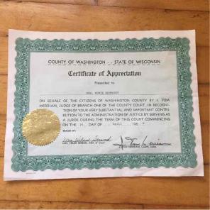 Vintage court appreciation certificate