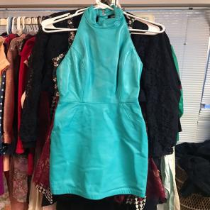 90s Turquoise Vintage Leather Mini Dress
