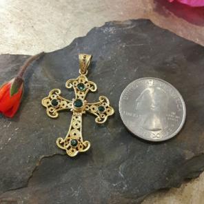 Vintage 18KT Gold/Emerald Cross Pendant