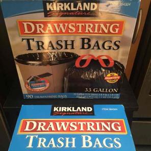 2 packs of drawstring trash bags.