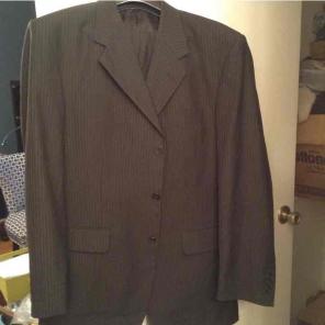 Wool mens suit black pinstripe