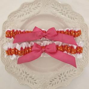 Hot Pink And Orange Polkadot Garter Set