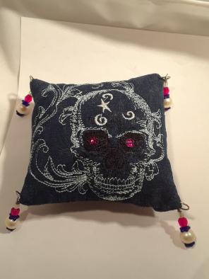 Embroidered Skull Pincushion