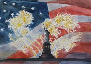 Statue Of Liberty 4th of July watercolor