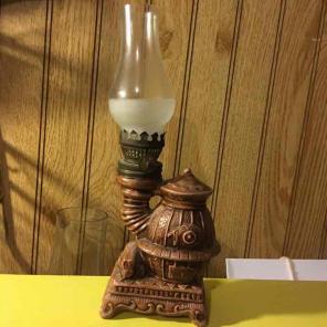 Vintage Glass Oil Lantern approx 8"