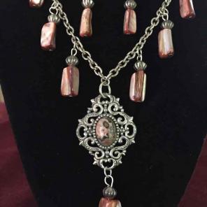 Rose pink stone necklace & earrings