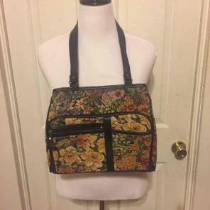 Vintage Tapestry & Black Leather Purse