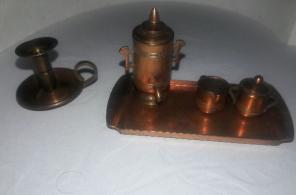 Vintage copper dollhouse miniature set