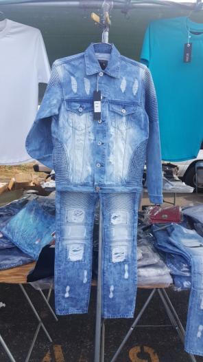Men's Denim Biker Jean Jacket Set M-3xl