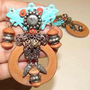 Greek earrings clay and mixed metal