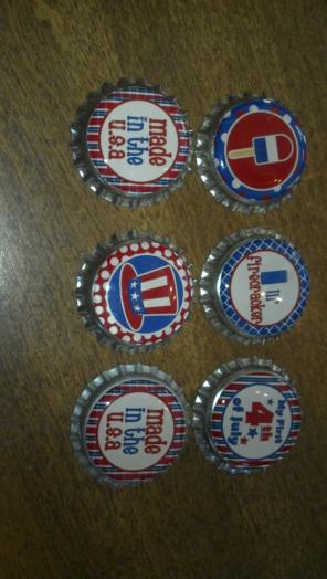 6 patriotic bottle caps for bows/crafts