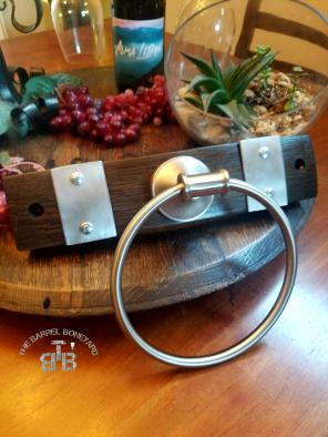Wine barrel stave towel rack