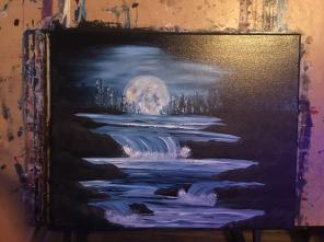 16x20 Acrylic Moon Waterfall Painting