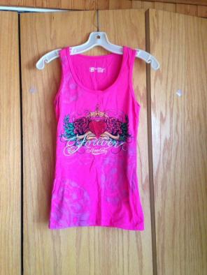 Pink Rhinestone Rose Print Tank Top M