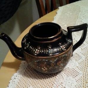 Antique Black Handpainted England TeaPot