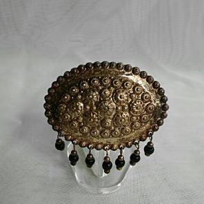 Vintage Oval Metal Dangle Bead Brooch