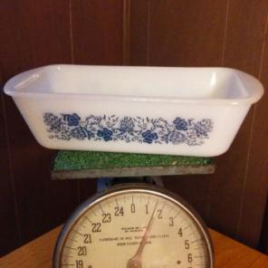 Blue flower milk glass loaf pan baking