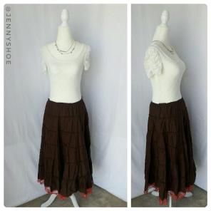 Brown tiered midi skirt