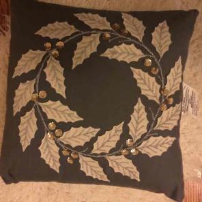 Grey and gold holy wreath throw pillow