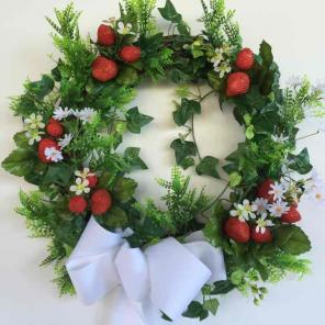 Summer Harvest Strawberry Wreath w/ Bow