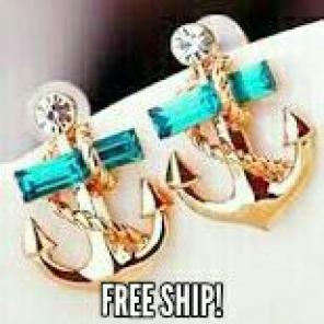 Cute Anchor Sailor Green Earrings Set FS