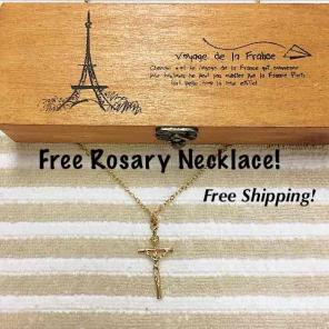 Wooden Box with Gold rosary Necklace