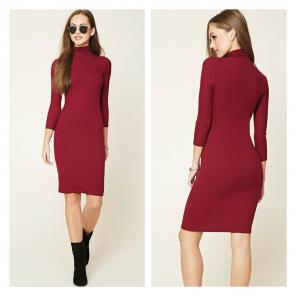 Burgundy Ribbed Midi Dress