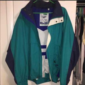 Teal, white and purple vintage windbreak