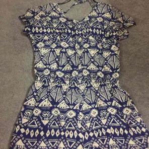 Blue and white tribal romper