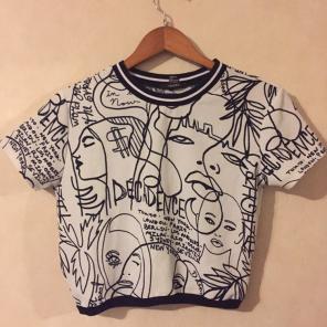 F21 Many Faces Jersey Style Crop Top