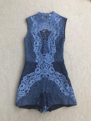 Sandro Blue Lace Playsuit ASO Emily Bett