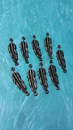 Antiqued Bronze Feather Connector Charms