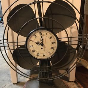 Grey Table Fan With Clock Decorative