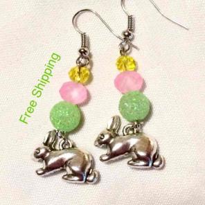 Easter Bunny Charm Candy Bead Earrings