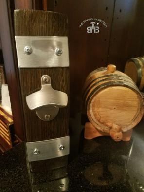 Wine barrel stave bottle opener