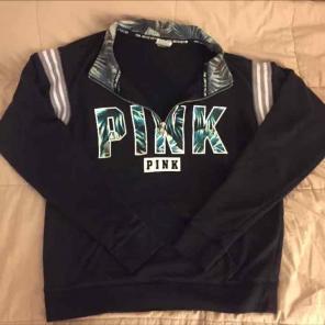 VS Pink Half Zip Tropical Fern Print