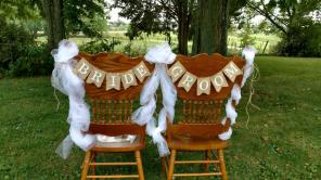 Bride and groom burlap banners