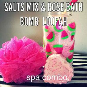 Spa Pck Salts loofah n rose bath bom