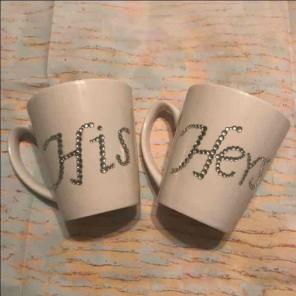 Wedding HIS & HERS Rhinestone Mugs new