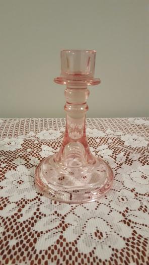Pink depression glass candlestick holder