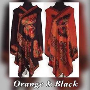 Orange & Black Pashmina Reversible Wrap