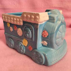 Vintage Bear Train Baby Blue Planter