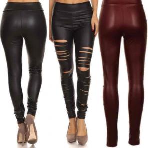 L Black Leather Leggings Slashed Slits