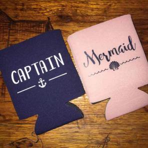 Handmade Set of his/her mermaid koozies