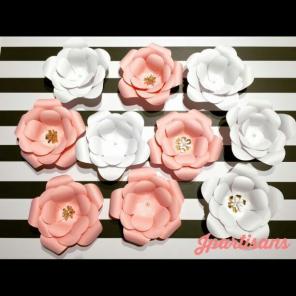 Set of 10 paper flower with Gold&Pearl