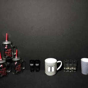 Assorted lot of mugs, cups & shot glass