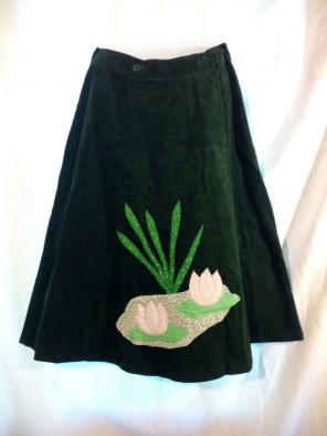70s Green Corduroy Boho Chic Skirt Sz S