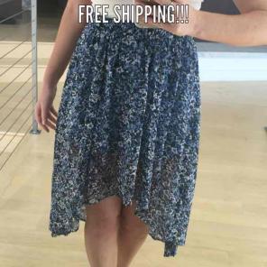 Floral sheer asymmetrical high low skirt