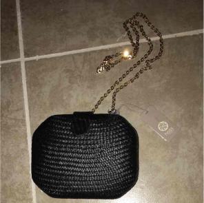 Cute black tweed crossbody bag free ship
