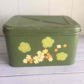 Vintage Green Metal Breadbox Floral